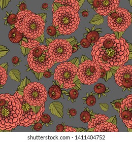 Seamless pattern with dahlia flowers, nature floral background, stock vector illustration.