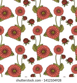 Seamless pattern with dahlia flowers, nature floral background, stock vector illustration.