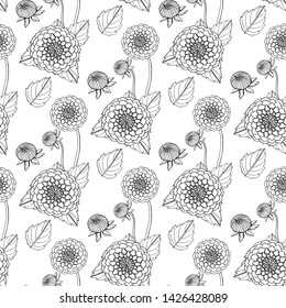 Seamless pattern with dahlia flowers, nature floral background, stock vector illustration.
