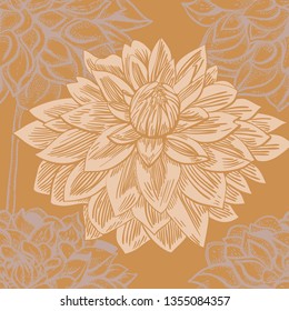 Seamless pattern with dahlia flowers in pastel colors.