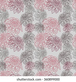 Seamless pattern with dahlia silhouette flowers.