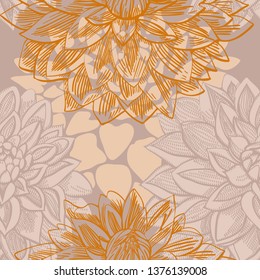 Seamless pattern with dahlias, line art