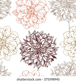 Seamless pattern with dahlias, Line Art