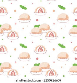 Patrón sin foco de Daifuku Sweets sobre un fondo blanco. Ilustración vectorial para decoración, postales, impresión