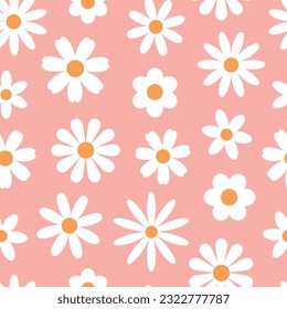 seamless pattern with daisies of different shapes on a pink background. Vector illustration