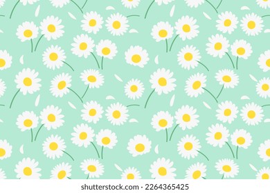 Seamless pattern with daisies and light green background vector illustration