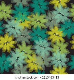 Seamless pattern with daisies. Mixed small and large blooming flower heads ornament.