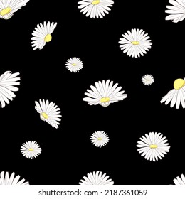 seamless pattern with daisies on black background
