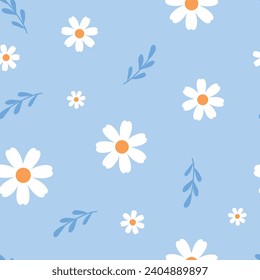  Seamless pattern with daisies on a blue background