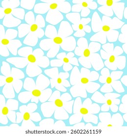 seamless pattern with daisies on a blue background