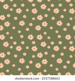 Padrão contínuo com margaridas em um fundo verde.