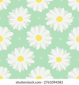 Seamless pattern of daisies on green background. Vector daisies.