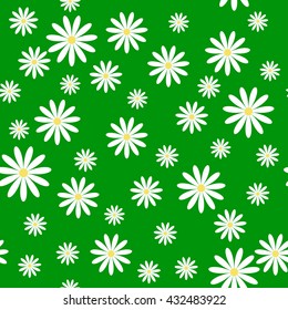 Seamless pattern with daisies on a green background