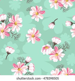 Seamless pattern with daisies on a green background. Bright floral background for your design. Vector illustration.