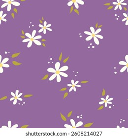 Seamless pattern with daisies, daisies on a purple background, summer, spring seamless pattern
