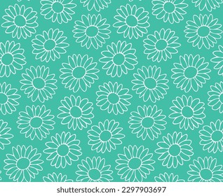 Seamless pattern with daisies on a turquoise background.
