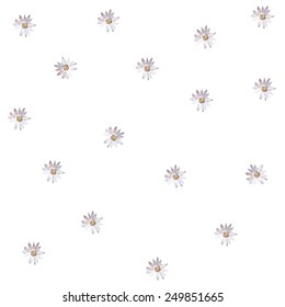 Seamless pattern with daisies on white background with much space between objects