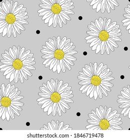Nahtlose Muster der Gänseblümchen mit Polka Punkt.  Fashion Print Design. 