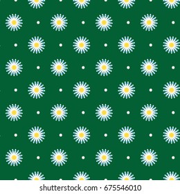 seamless pattern of daisies, popular, summer, light, textile, fresh, on green background