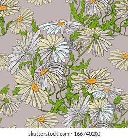 Seamless pattern with daisies in soft pastel colors.