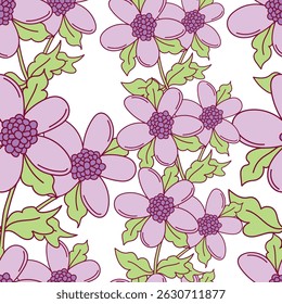 Seamless pattern with daisies. Vector background with white daisies on a blue background drawn by hand. Suitable for printing on paper, fabric surfaces. Summer print for clothes.
