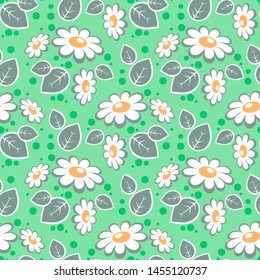 Seamless pattern with daisies. Vector romantic illustration. Design element for fabric, wallpaper or wrapping paper.