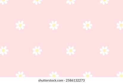 
Seamless pattern with daisies. White daisies are evenly distributed on a soft pink background. Cute hand drawn background. Vector floral print for printing on fabric, surfaces and paper. Girly spring