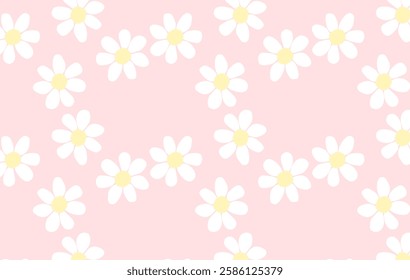 Seamless pattern with daisies. White daisies on a soft pink background. Cute hand drawn background. Vector floral print for printing on fabric, surfaces and paper. Girly spring and summer print.