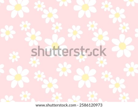 Seamless pattern with daisies. White daisies on a soft pink background. Cute hand drawn print. Vector print for printing on fabric, surfaces and paper. Girly spring and summer print.