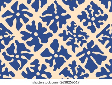 Seamless pattern with daisy. Aesthetic contemporary seamless pattern with daisy flowers. Fauvist style vibes. Trendy Naive Floral texture. Retro flower power. Hippie fun background	
