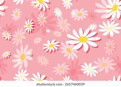Seamless pattern with daisy chamomile flower background. Daisy vector.
