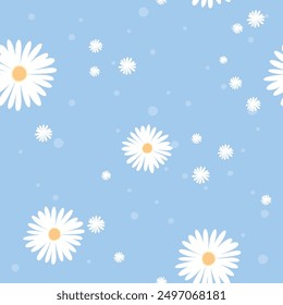 Patrón sin fisuras con Ilustración vectorial de fondo azul flor margarita.