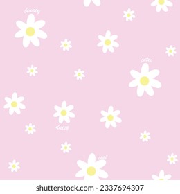 Flor de margarita sin mangas. Colección de plantas pequeñas. Concepto creciente.Fondo rosa con tipografía de texto.