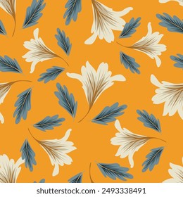 Seamless pattern with daisy flower garden on yellow background vector illustration. Cute floral print.