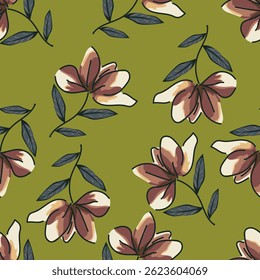 Seamless pattern with daisy flower garden on yellow background vector illustration. Cute floral print.
