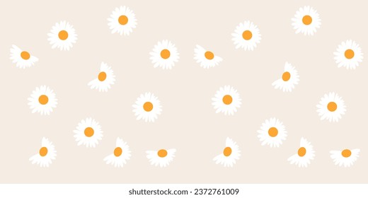 Seamless pattern with daisy flower hand-drawn plants, simple small flowers. Flowers Branches and Leaves Repeating Seamless pattern hand-drawn with tropical leaves. floral seamless pattern with leaves