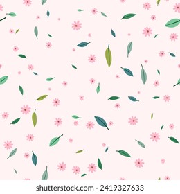 Seamless pattern with daisy flower and leaf on pink background vector illustration, wrapping