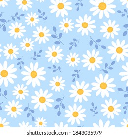 Seamless Pattern Daisy Flower Leaves On Stock Vector (Royalty Free ...