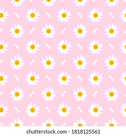 Patrón sin foco con flor de margarita en la ilustración vectorial de fondo rosa.