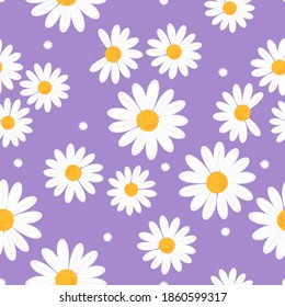 Seamless pattern with daisy flower  on purple background vector illustration. Cute fashion print.