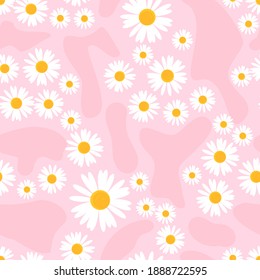 Seamless pattern with daisy flower on pink background vector illustration.