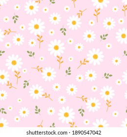 Patrón sin foco con flor de margarita en la ilustración vectorial de fondo rosa.