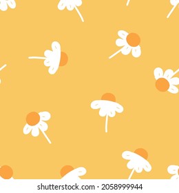 Seamless pattern with daisy flower on orange background vector illustration. Cute childish print.