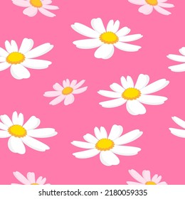Seamless pattern of daisy flower on pink background vector illustration.