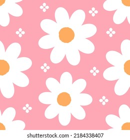 Seamless pattern with daisy flower on pink background vector illustration.