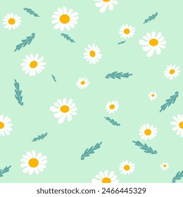 Seamless pattern with daisy flower on purple background vector illustration. Flat design.
