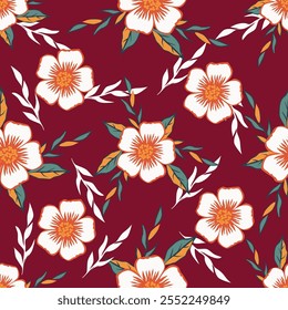 Padrão contínuo com flor margarida na ilustração de vetor de fundo preto. Estampa floral bonita.