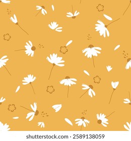 Seamless pattern with daisy flower on yellow background vector.
