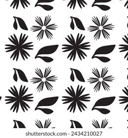 Seamless pattern with daisy flower, petals and branch on green background vector file illustration.