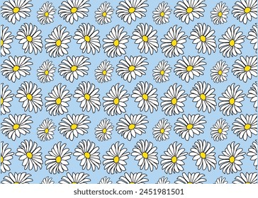 Seamless pattern with daisy flower, vector illustration.minimalistic pattern.Abstract floral print art.Modern print in white and yellow color on a blue background.design  for textile,print, websites.